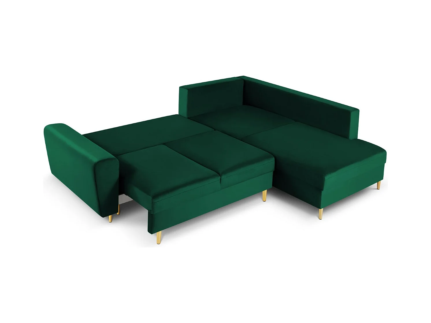 Cosmopolitan Design - Divano convertibile angolare destro con contenitore "Kyoto" 5 posti in velluto verde bottiglia - 243x194x88cm