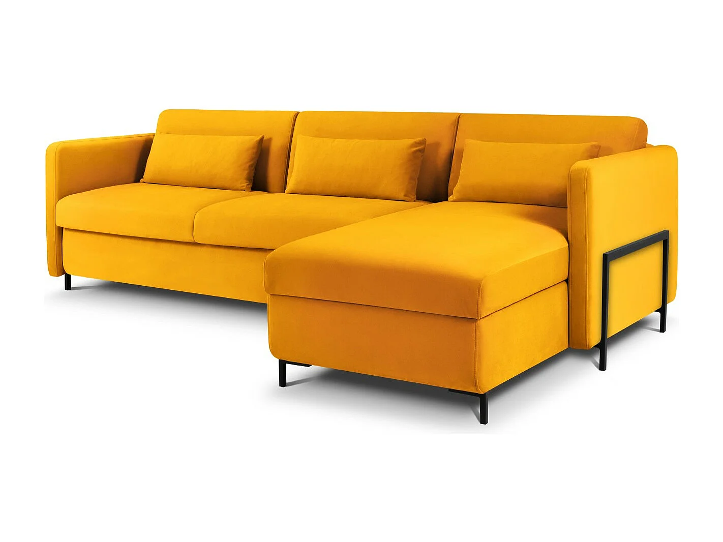 CXL by Christian Lacroix - Canapé d'angle droit convertible "Yanis" 4 places en velours jaune - 260x170x80cm