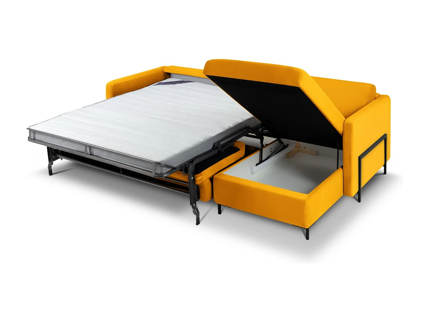 CXL by Christian Lacroix - Canapé d'angle droit convertible "Yanis" 4 places en velours jaune - 260x170x80cm