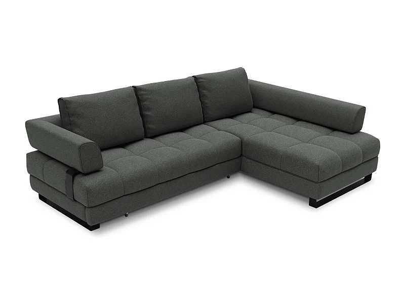 Cosmopolitan Design - Sofá cama esquinero derecho con baúl de almacenaje "Clinton" 5 plazas de tejido estructural gris oscuro - 272x173x89cm