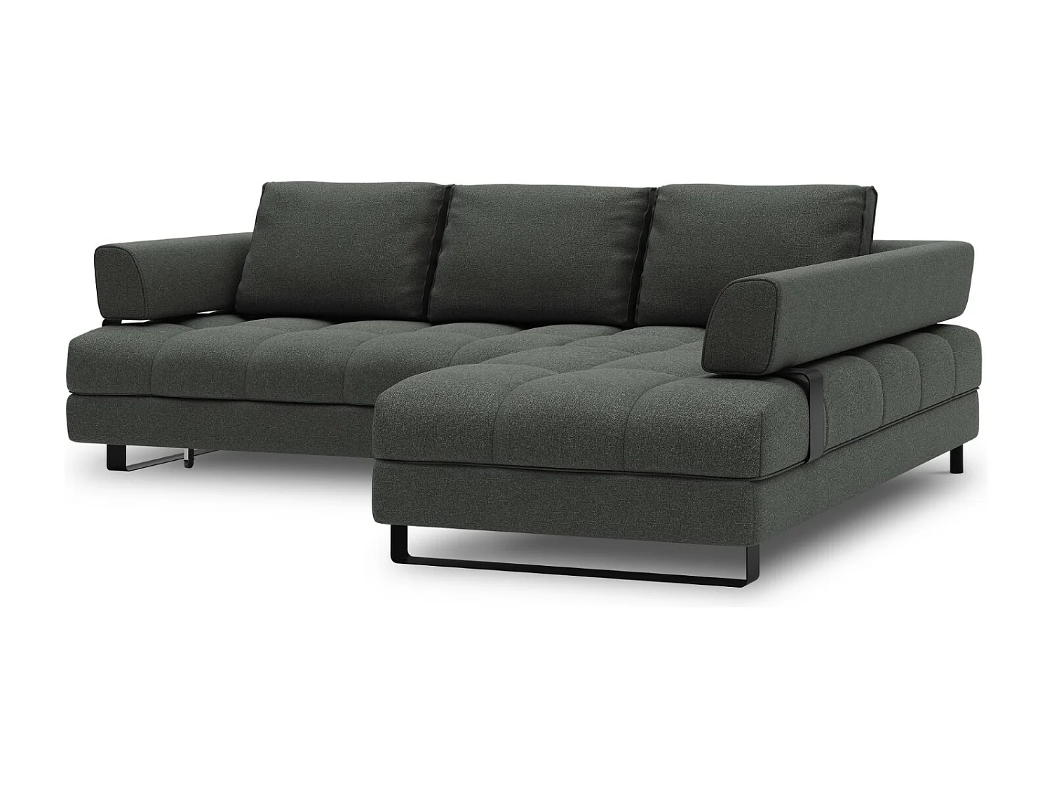 Cosmopolitan Design - 5-Sitzer ausklappbares Ecksofa rechts mit Container "Clinton" aus strukturiertem Stoff dunkelgrau - 272x173x89cm