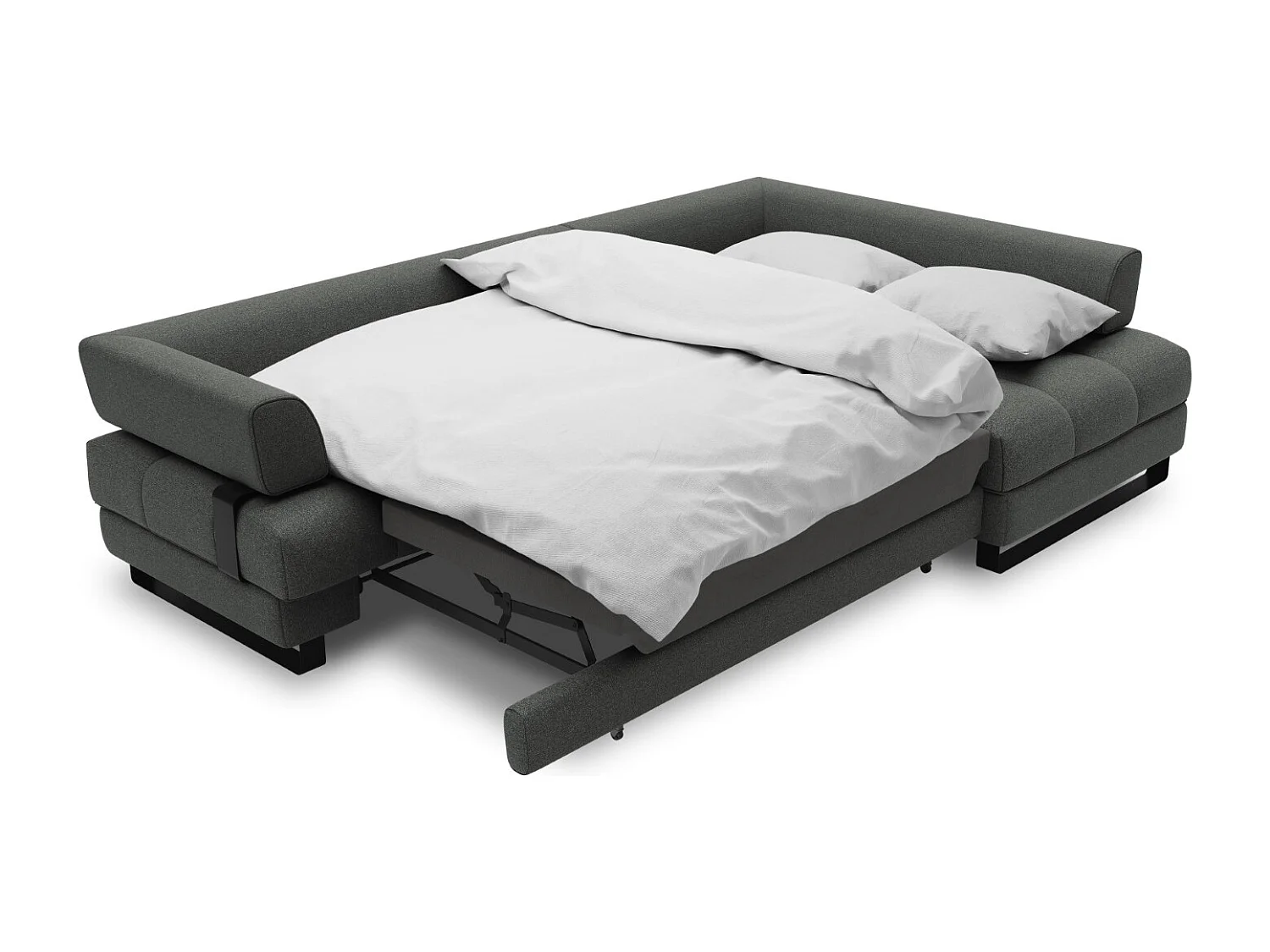 Cosmopolitan Design - 5-Sitzer ausklappbares Ecksofa rechts mit Container "Clinton" aus strukturiertem Stoff dunkelgrau - 272x173x89cm