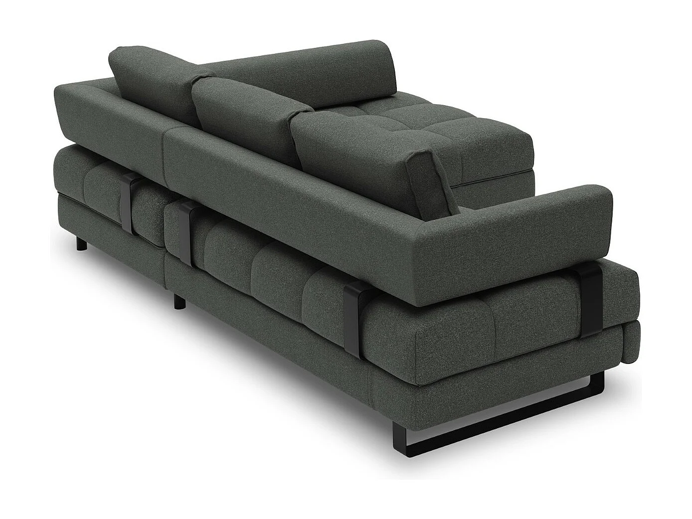 Cosmopolitan Design - 5-Sitzer ausklappbares Ecksofa rechts mit Container "Clinton" aus strukturiertem Stoff dunkelgrau - 272x173x89cm