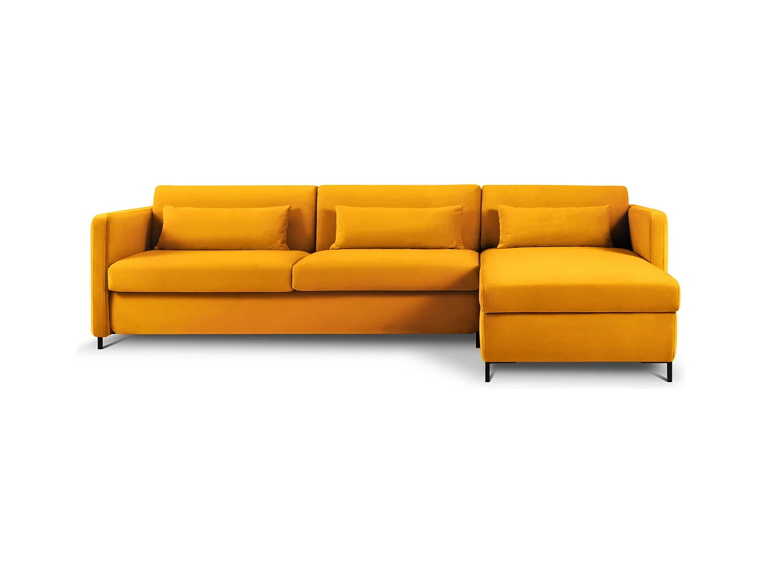 CXL by Christian Lacroix - Canapé d'angle droit convertible "Yanis" 5 places en velours jaune - 280x170x80cm