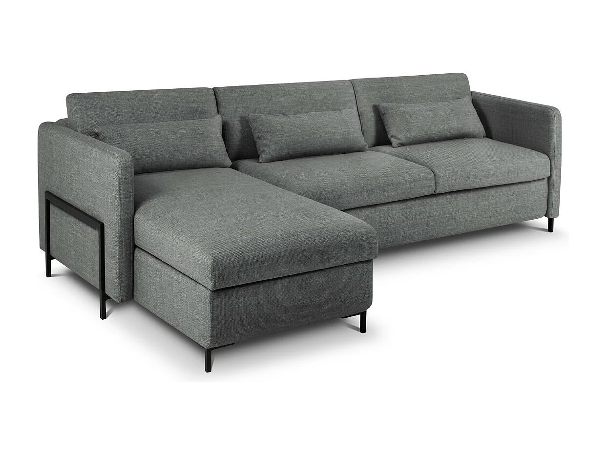 CXL by Christian Lacroix - Canapé d'angle gauche convertible avec coffre de rangement "Yanis" 4 places en tissu structurel gris - 260x170x80cm