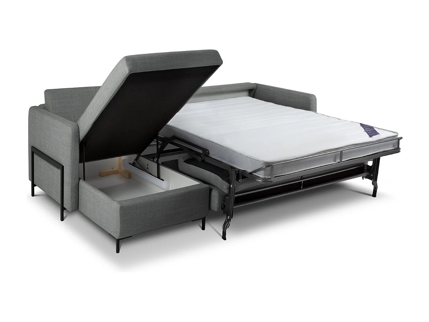 CXL by Christian Lacroix - Canapé d'angle gauche convertible avec coffre de rangement "Yanis" 4 places en tissu structurel gris - 260x170x80cm