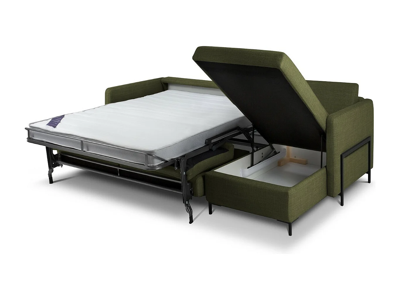 CXL by Christian Lacroix - Canapé d'angle droit convertible avec coffre de rangement "Yanis" 4 places en tissu structurel vert - 260x170x80cm