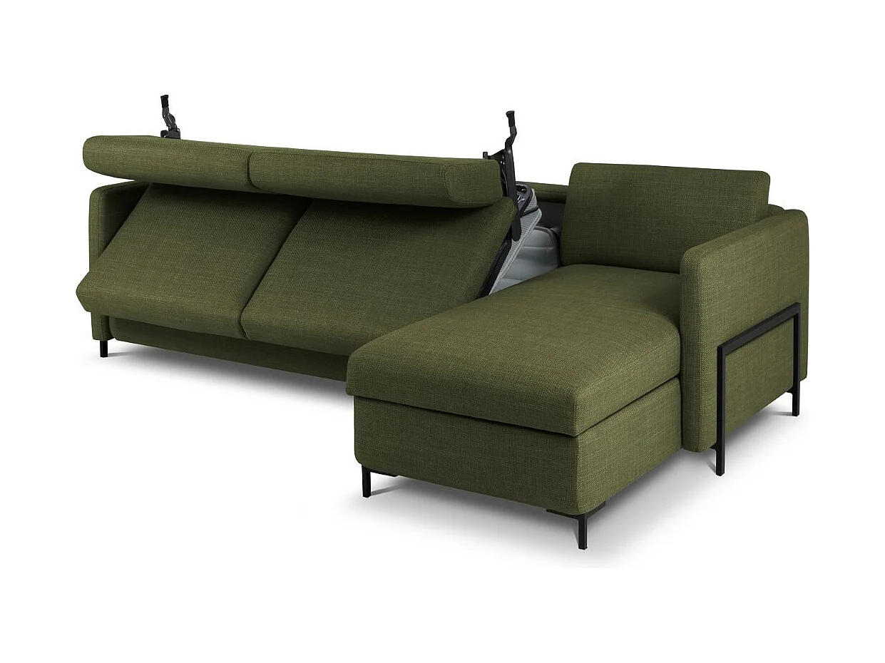 CXL by Christian Lacroix - Sofá cama esquinero derecho con baúl de almacenaje "Yanis" 4 plazas de tejido estructural verde - 260x170x80cm