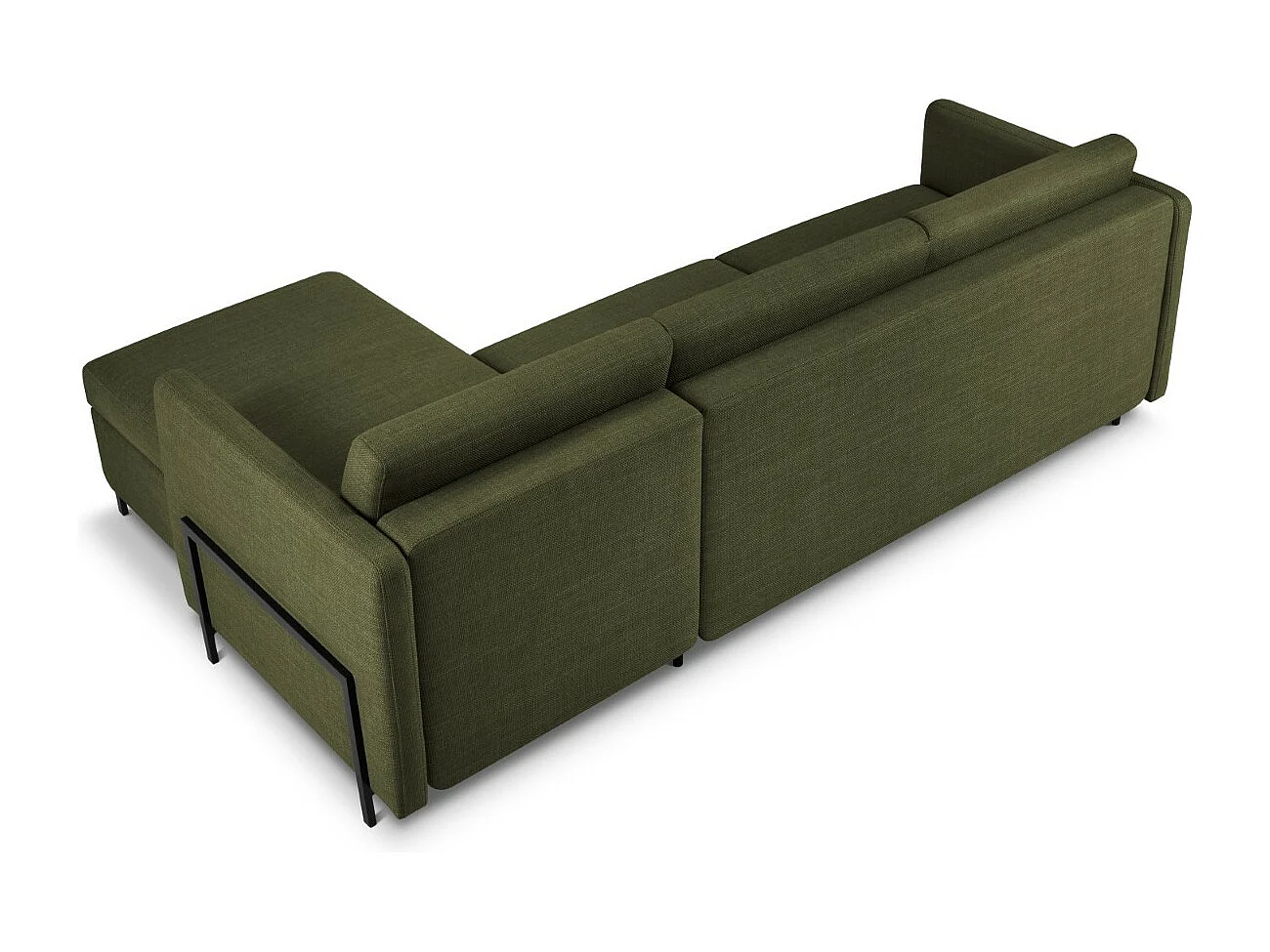 CXL by Christian Lacroix - Sofá cama esquinero derecho con baúl de almacenaje "Yanis" 4 plazas de tejido estructural verde - 260x170x80cm