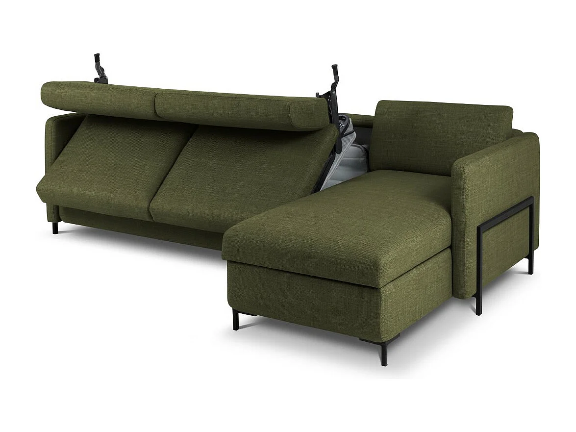 CXL by Christian Lacroix - Sofá cama esquinero derecho con baúl de almacenaje "Yanis" 4 plazas de tejido estructural verde - 260x170x80cm