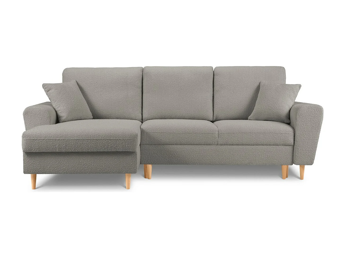 Cosmopolitan Design - 4-Sitzer ausklappbares Ecksofa links mit Container "Kyoto" aus Boucle grau - 241x145x88cm