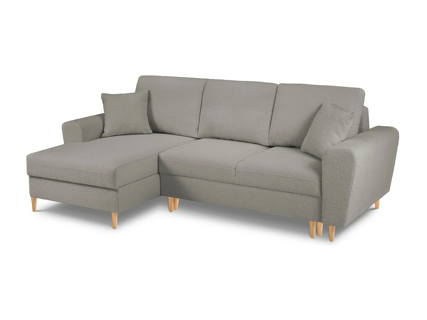 Cosmopolitan Design - 4-Sitzer ausklappbares Ecksofa links mit Container "Kyoto" aus Boucle grau - 241x145x88cm