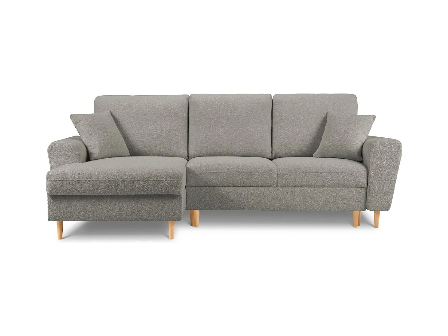 Cosmopolitan Design - Uitklapbare hoekbank links met opbergdoos "Kyoto" 4 zitplaatsen, Boucle, Grijs - 241x145x88cm