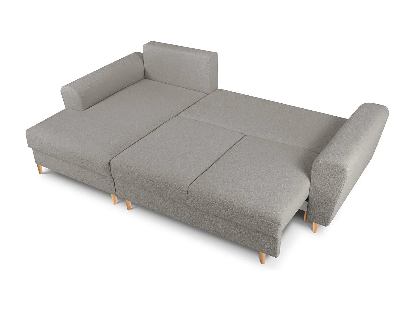 Cosmopolitan Design - Narożnik lewy rozkładany ze schowkiem, "Kyoto" 4 miejsca boucle, szary - 241x145x88cm