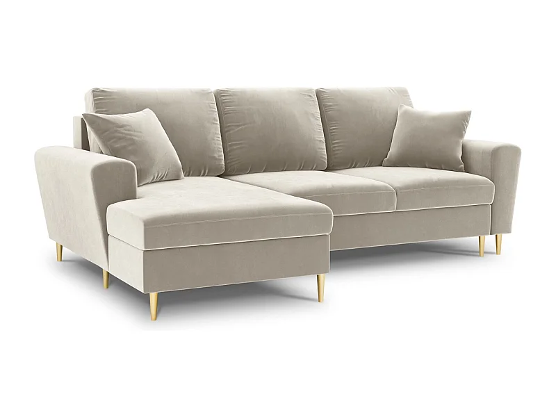 Cosmopolitan Design - Divano convertibile angolare sinistro con contenitore "Kyoto" 4 posti in velluto beige chiaro - 241x145x88cm
