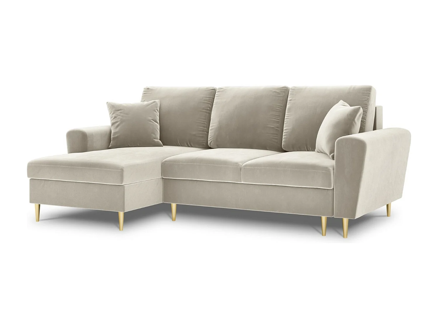 Cosmopolitan Design - 4-Sitzer ausklappbares Ecksofa links mit Container "Kyoto" aus Samt leichtes beige - 241x145x88cm