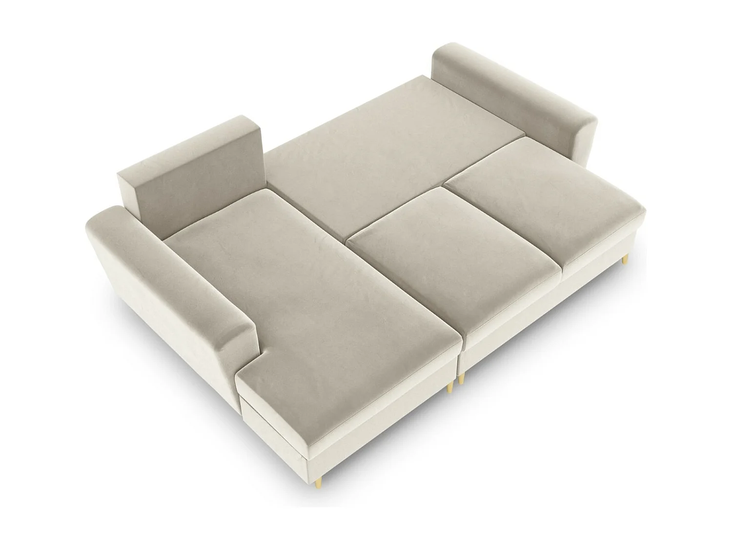 Cosmopolitan Design - 4-Sitzer ausklappbares Ecksofa links mit Container "Kyoto" aus Samt leichtes beige - 241x145x88cm