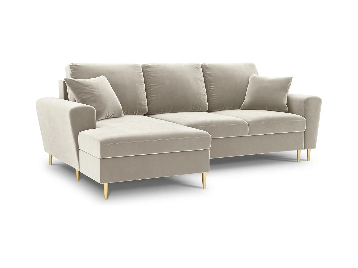 Cosmopolitan Design - Canapé d'angle gauche convertible avec coffre de rangement "Kyoto" 4 places en velours beige clair - 241x145x88cm