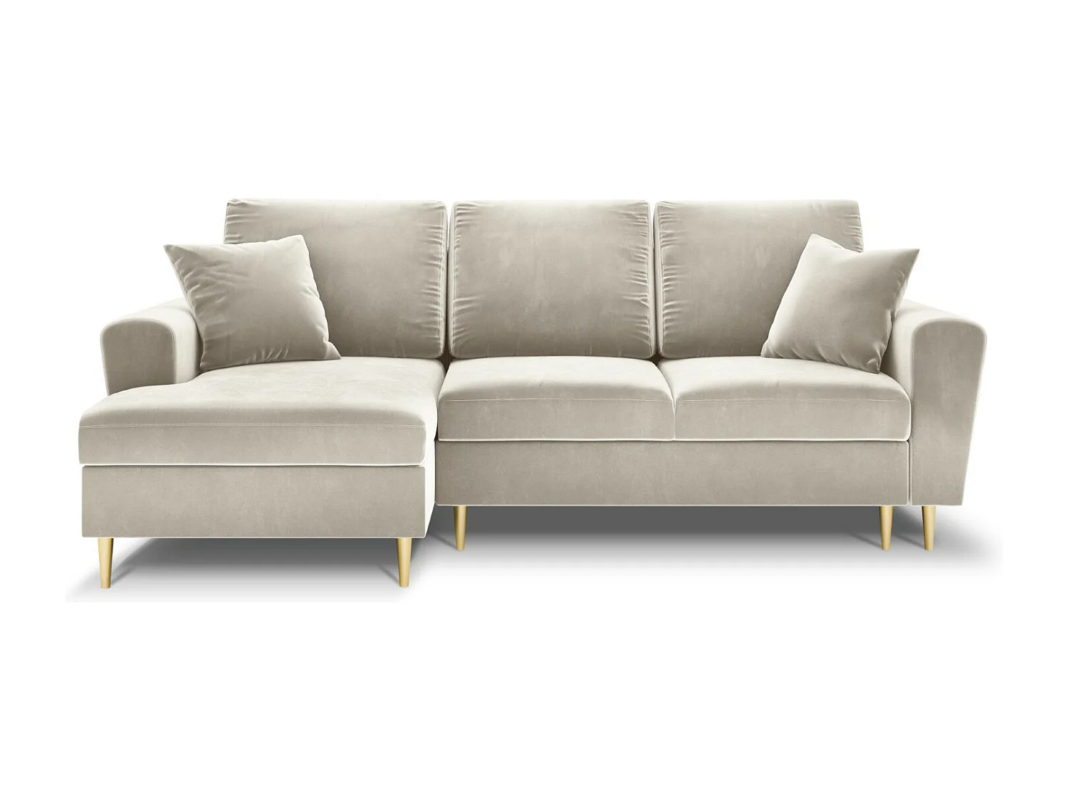 Cosmopolitan Design - Canapé d'angle gauche convertible avec coffre de rangement "Kyoto" 4 places en velours beige clair - 241x145x88cm