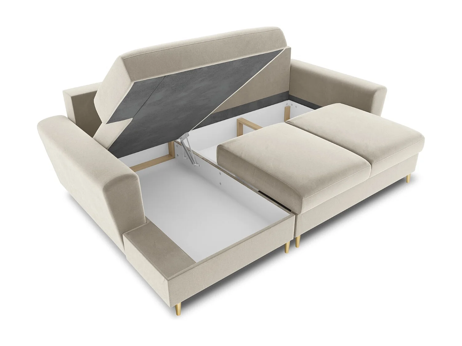 Cosmopolitan Design - Canapé d'angle gauche convertible avec coffre de rangement "Kyoto" 4 places en velours beige clair - 241x145x88cm