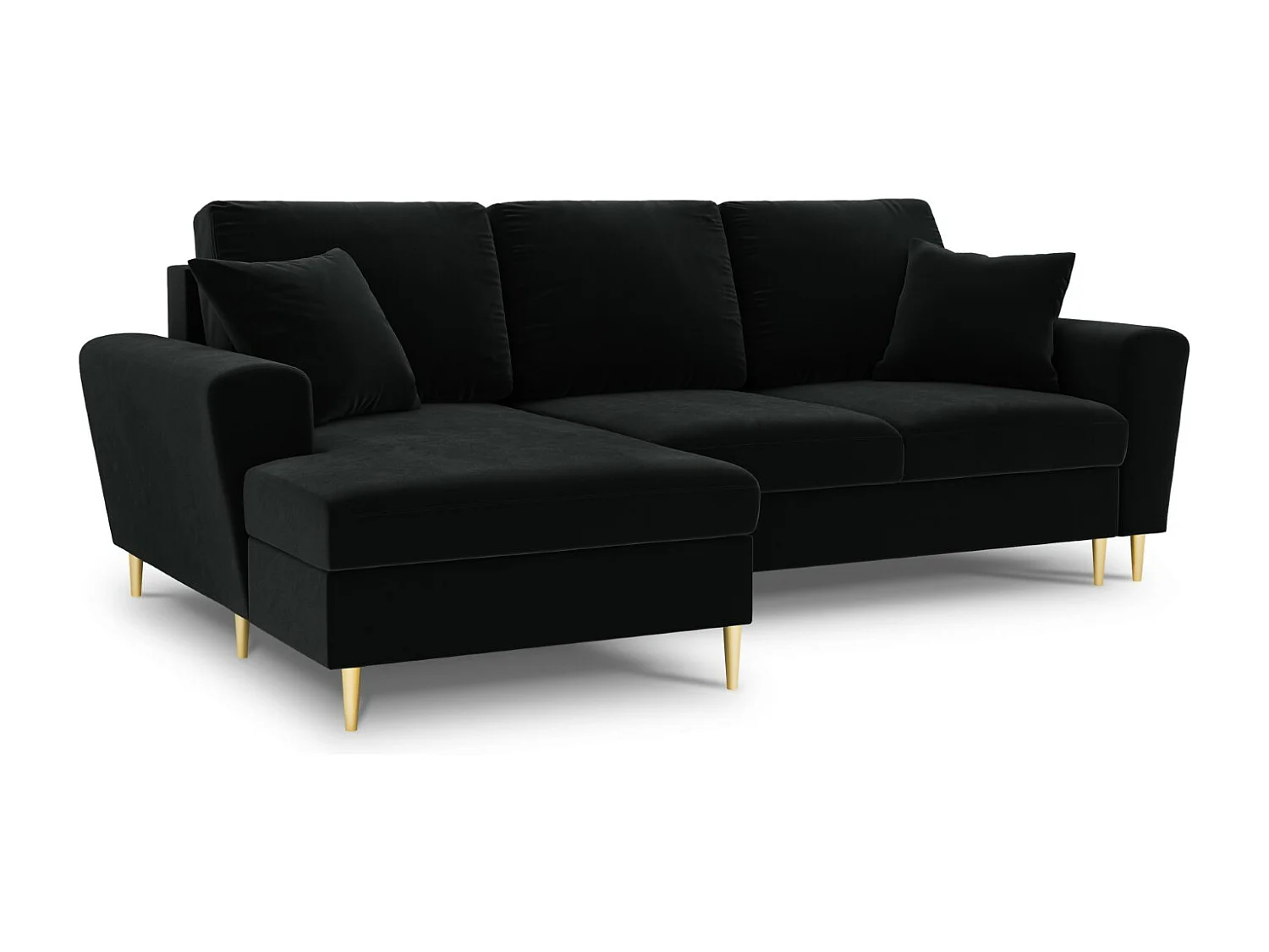 Cosmopolitan Design - 4-Sitzer ausklappbares Ecksofa links mit Container "Kyoto" aus Samt schwarz - 241x145x88cm