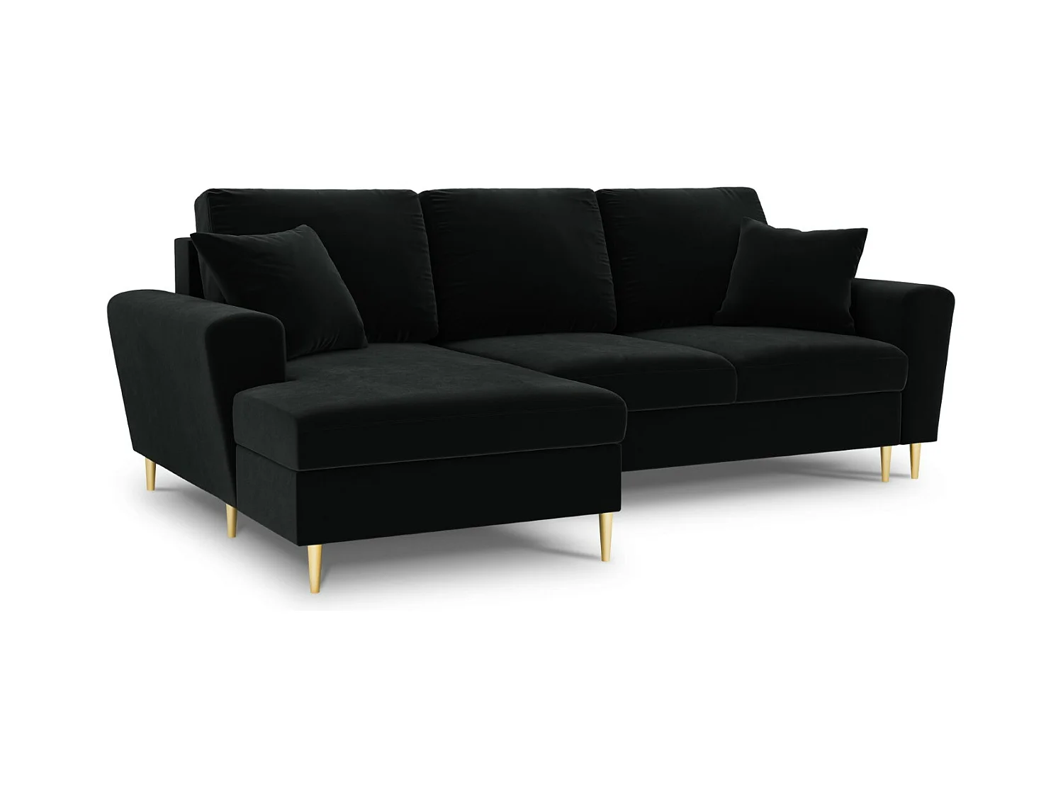 Cosmopolitan Design - Canapé d'angle gauche convertible avec coffre de rangement "Kyoto" 4 places en velours noir - 241x145x88cm