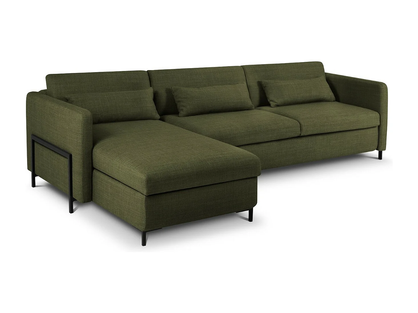 CXL by Christian Lacroix - Canapé d'angle gauche convertible avec coffre de rangement "Yanis" 5 places en tissu structurel vert - 280x170x80cm