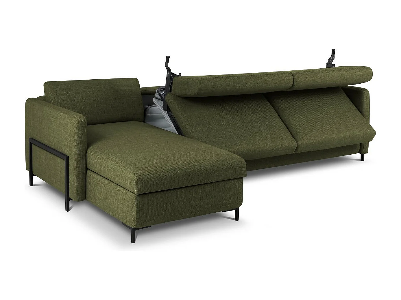 CXL by Christian Lacroix - Canapé d'angle gauche convertible avec coffre de rangement "Yanis" 5 places en tissu structurel vert - 280x170x80cm