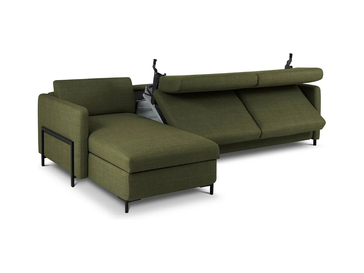 CXL by Christian Lacroix - Canapé d'angle gauche convertible avec coffre de rangement "Yanis" 5 places en tissu structurel vert - 280x170x80cm