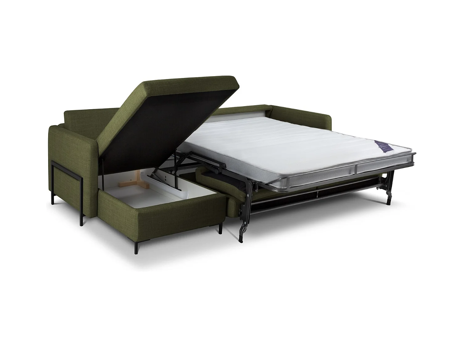 CXL by Christian Lacroix - Canapé d'angle gauche convertible avec coffre de rangement "Yanis" 5 places en tissu structurel vert - 280x170x80cm