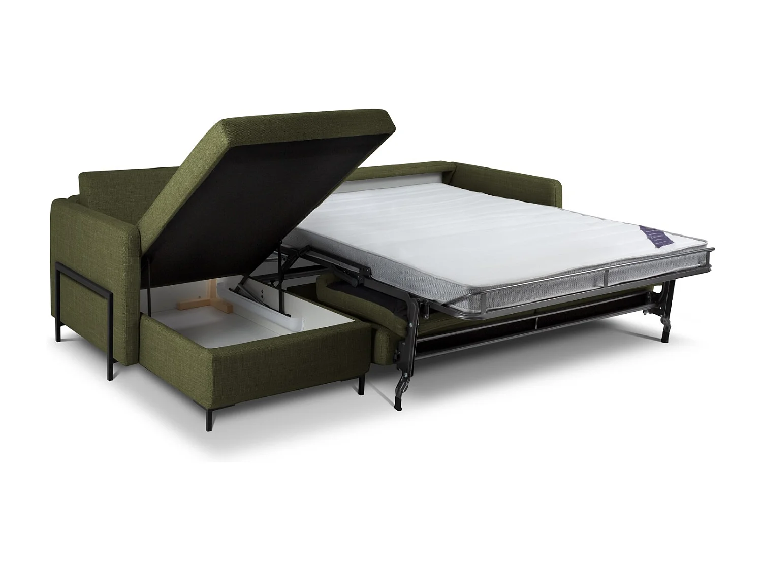 CXL by Christian Lacroix - Canapé d'angle gauche convertible avec coffre de rangement "Yanis" 5 places en tissu structurel vert - 280x170x80cm