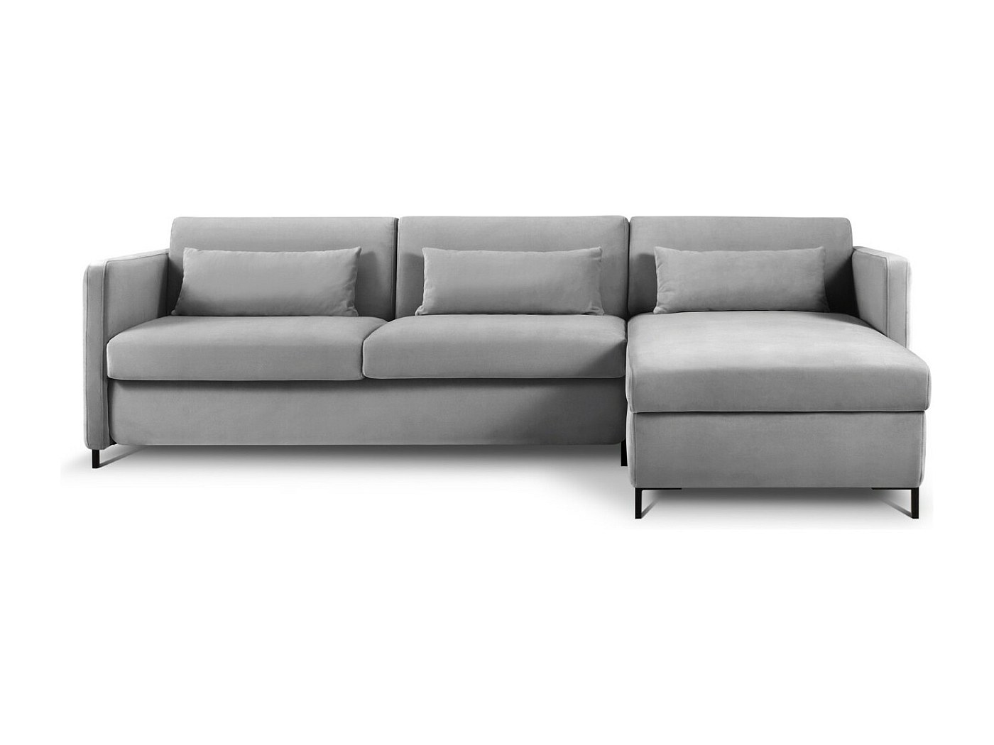 Divano Letto Angolare A L In Ciniglia - 206x141 Cm, Porta USB, Contenitore, Estraibile, Per Soggiorno, Grigio