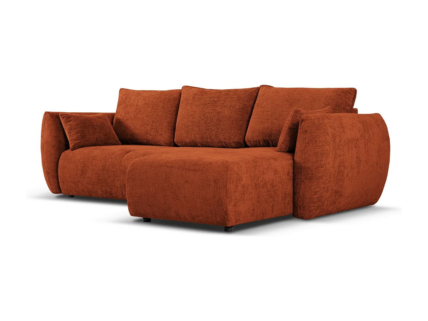 Cosmopolitan Design - 4-Sitzer ausklappbares Ecksofa rechts mit Container "Matera" aus Chenille-Stoff terrakotta - 253x173x86cm