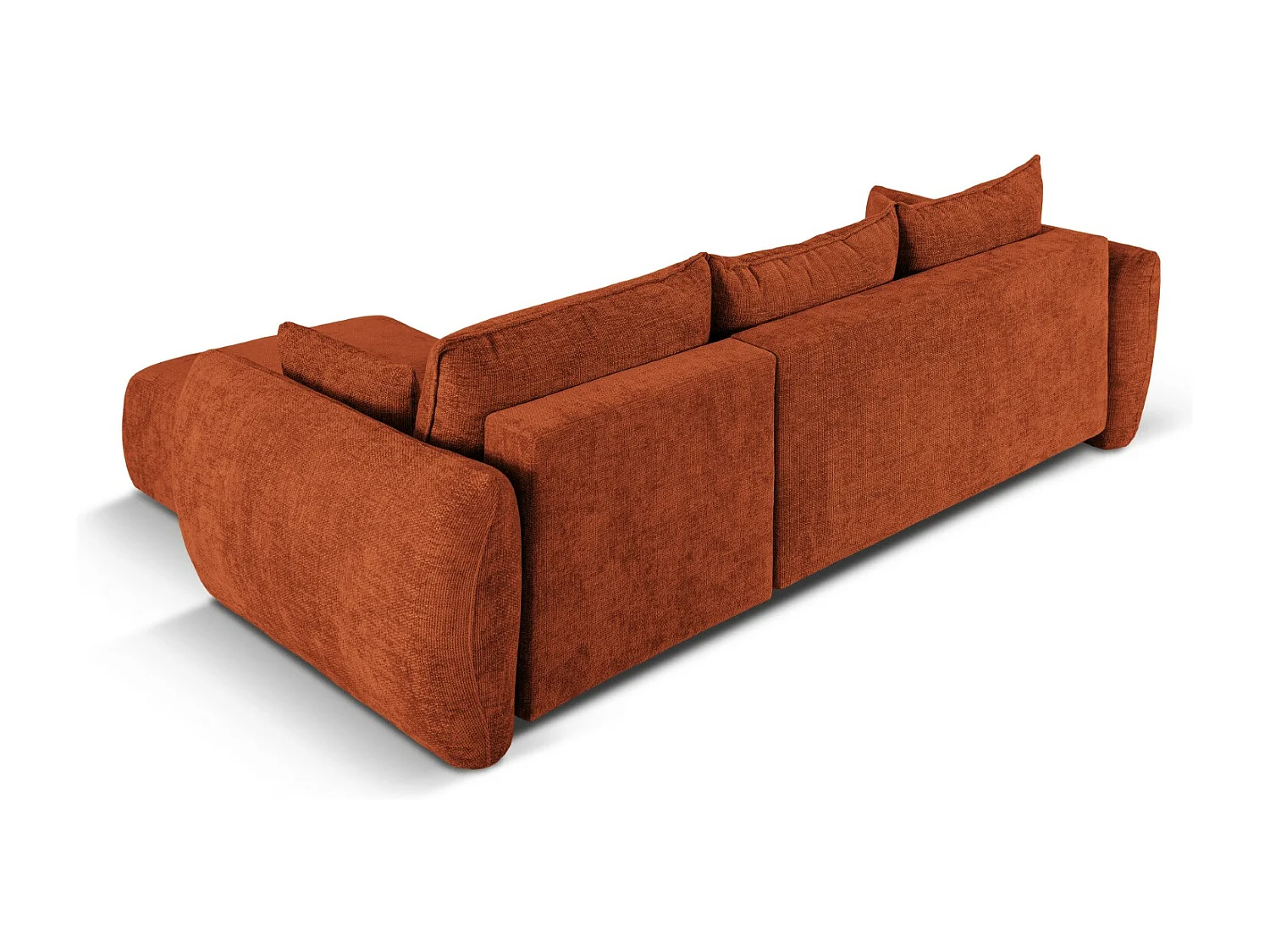 Cosmopolitan Design - 4-Sitzer ausklappbares Ecksofa rechts mit Container "Matera" aus Chenille-Stoff terrakotta - 253x173x86cm