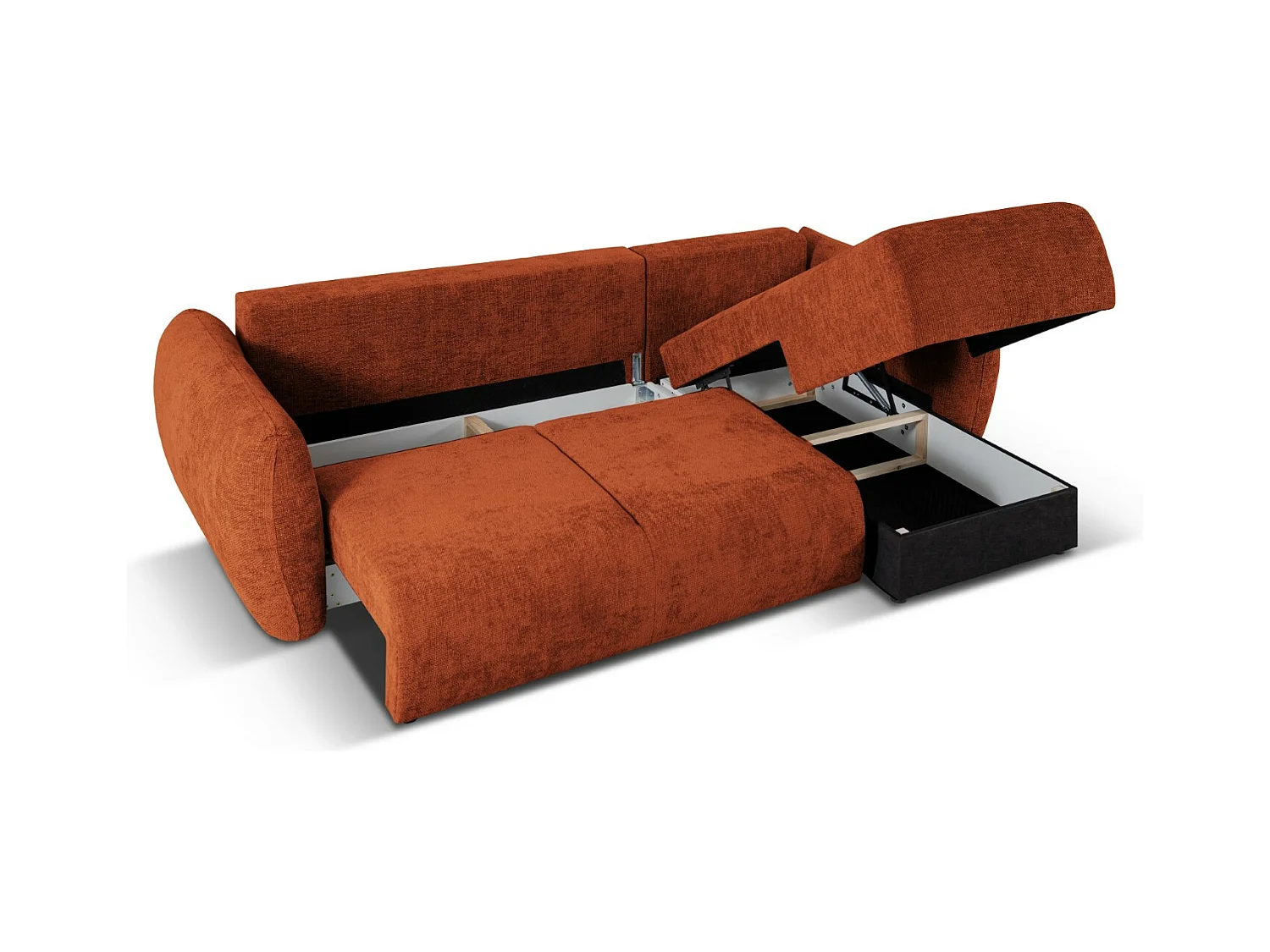 Cosmopolitan Design - Canapé d'angle droit convertible avec coffre de rangement "Matera" 4 places en chenille terracotta - 253x173x86cm