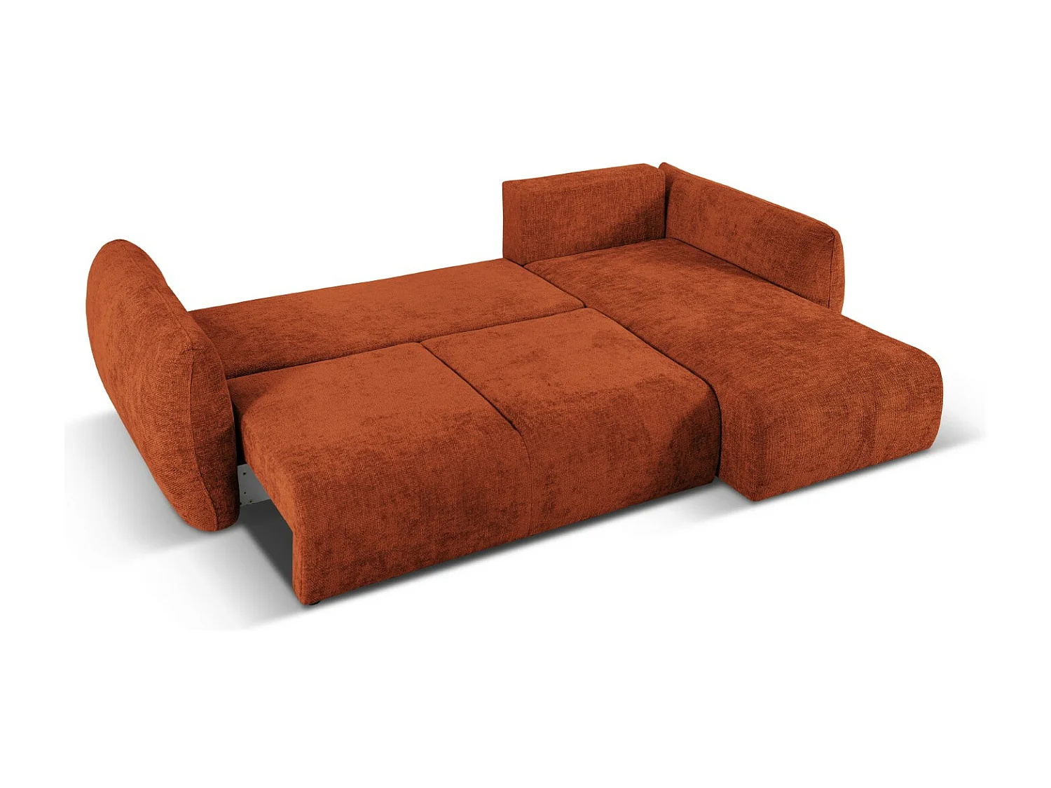 Cosmopolitan Design - Sofá cama esquinero derecho con baúl de almacenaje "Matera" 4 plazas de tejido chenilla terracota - 253x173x86cm