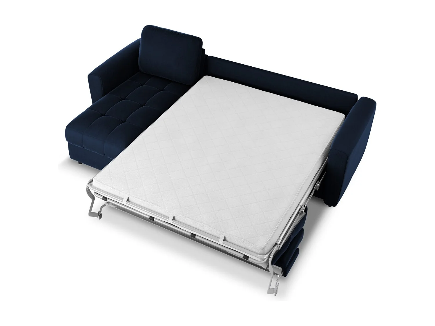 CXL by Christian Lacroix - Canapé d'angle gauche convertible avec coffre de rangement "Audra" 4 places en velours bleu roi - 270x170x88cm