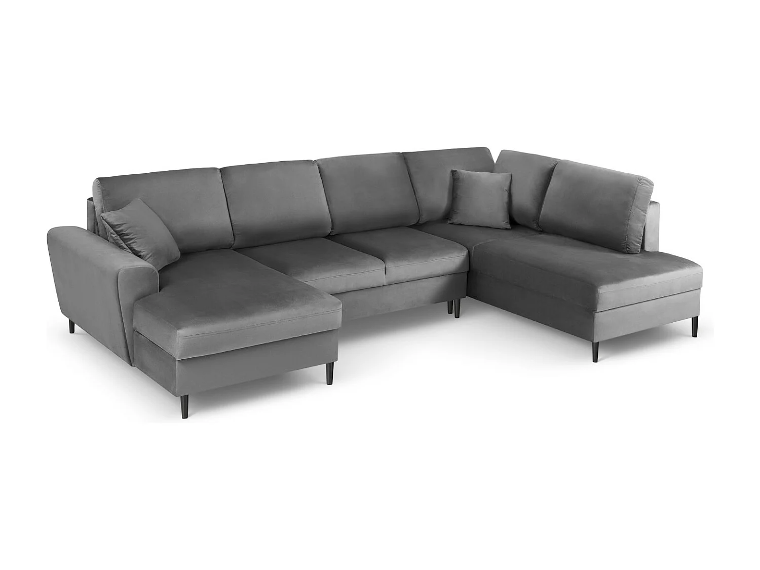 Cosmopolitan Design - Sofa panoramiczna prawa rozkładana ze schowkiem, "Kyoto" 7 miejsc welur, szary jasny - 313x194x88cm