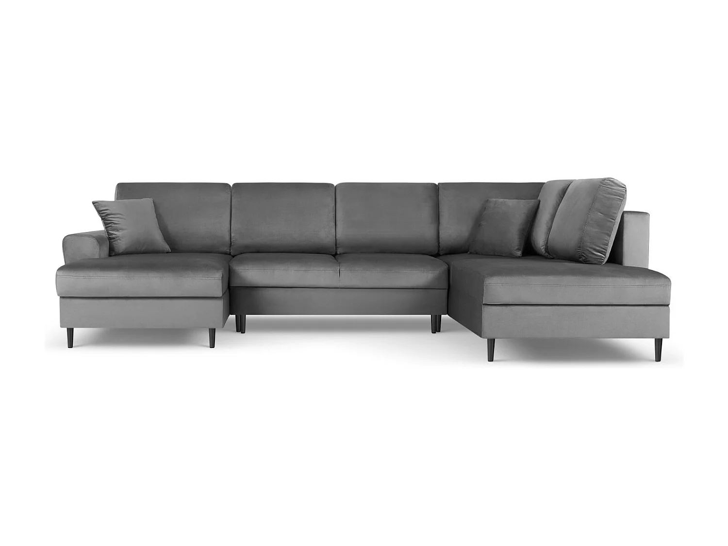 Cosmopolitan Design - Sofa panoramiczna prawa rozkładana ze schowkiem, "Kyoto" 7 miejsc welur, szary jasny - 313x194x88cm