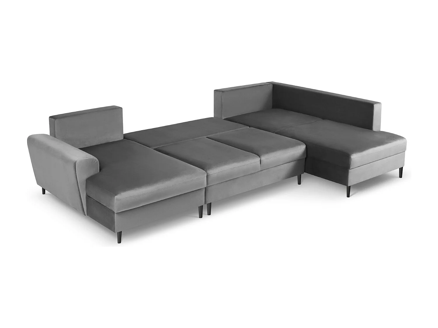 Cosmopolitan Design - Sofa panoramiczna prawa rozkładana ze schowkiem, "Kyoto" 7 miejsc welur, szary jasny - 313x194x88cm