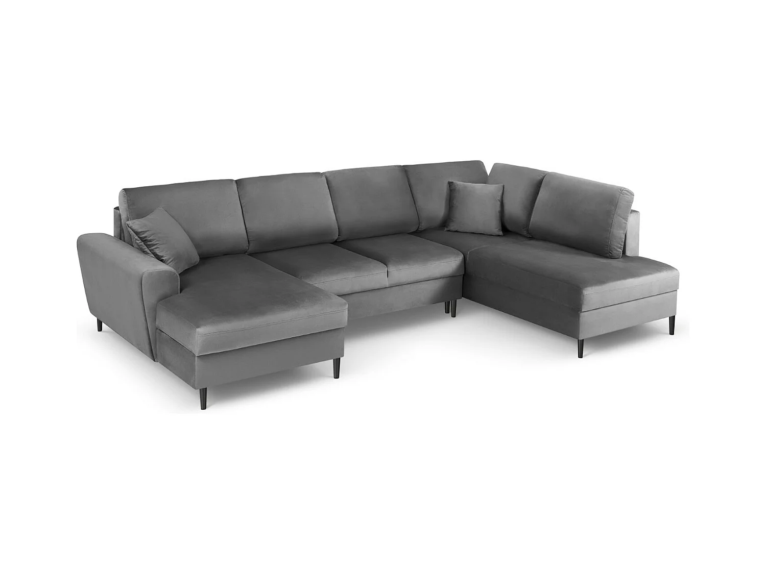 Cosmopolitan Design - Canapé droit panoramique convertible avec coffre de rangement "Kyoto" 7 places en velours gris clair - 313x194x88cm