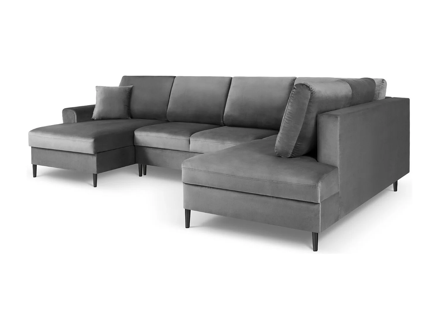 Cosmopolitan Design - Canapé droit panoramique convertible avec coffre de rangement "Kyoto" 7 places en velours gris clair - 313x194x88cm