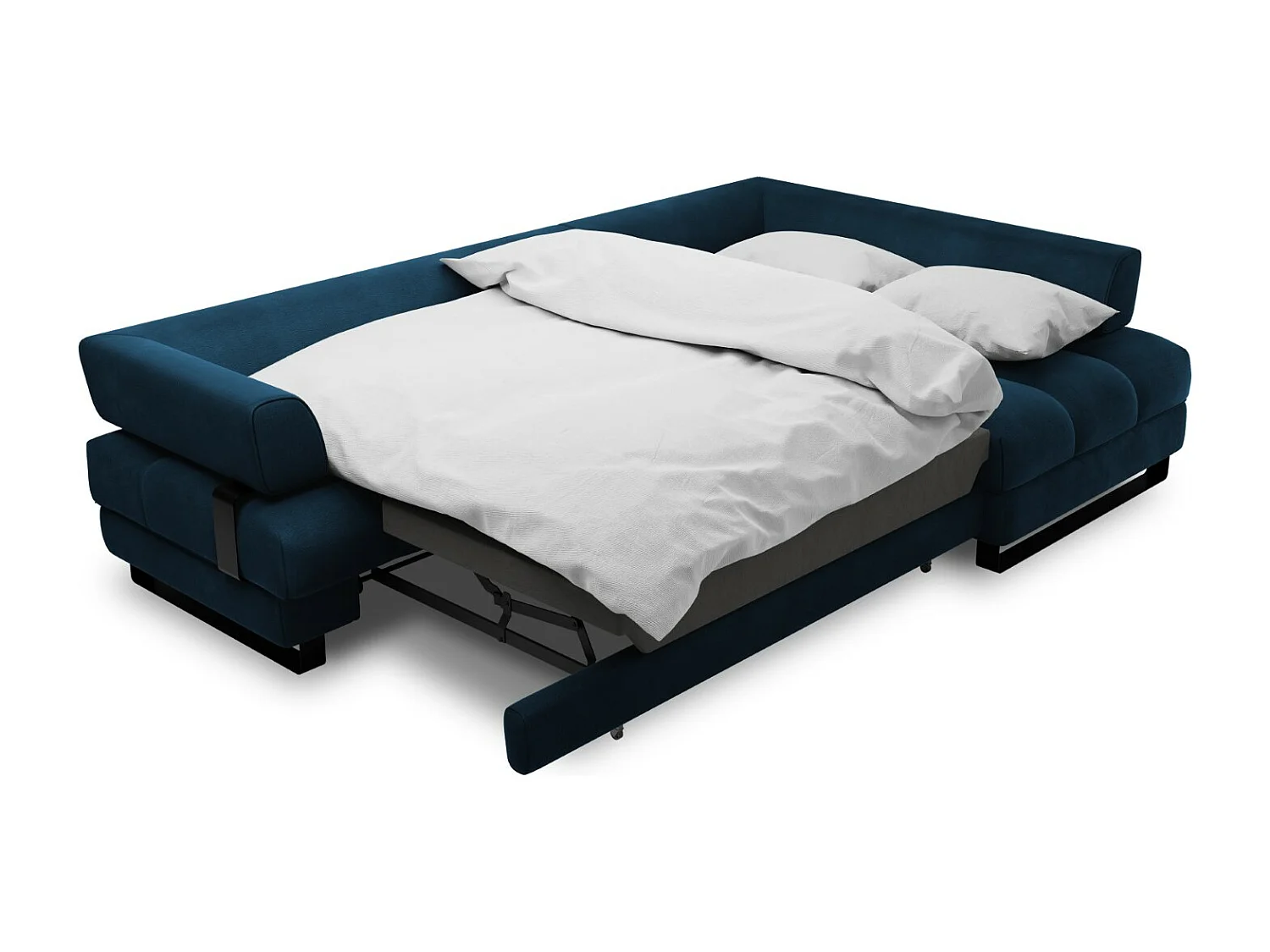 Cosmopolitan Design - Canapé d'angle droit convertible avec coffre de rangement "Clinton" 5 places en velours bleu roi - 272x173x89cm