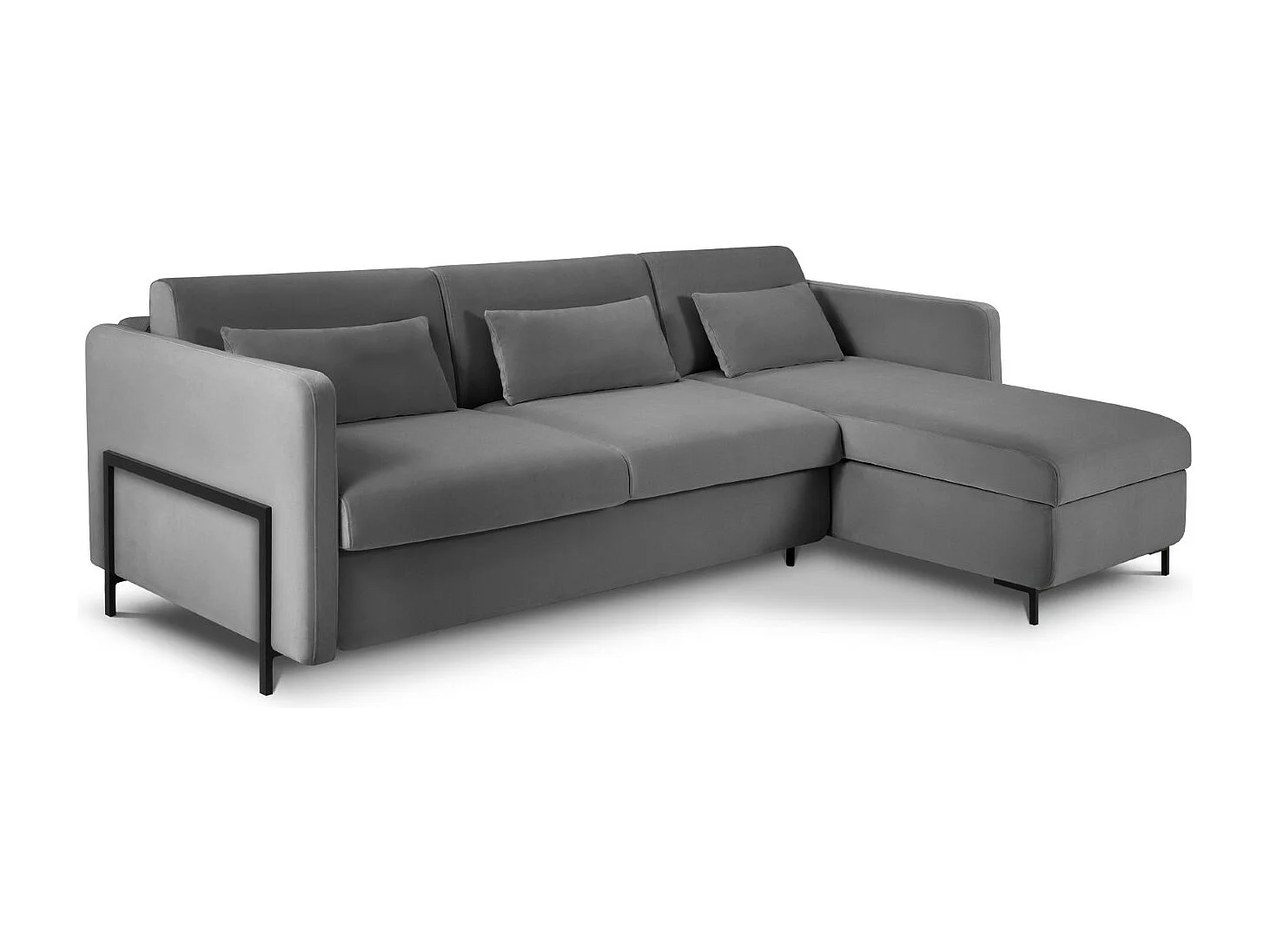 CXL by Christian Lacroix - 4-Sitzer ausklappbares Ecksofa rechts "Yanis" Sitzer aus Samt dunkelgrau - 260x170x80cm