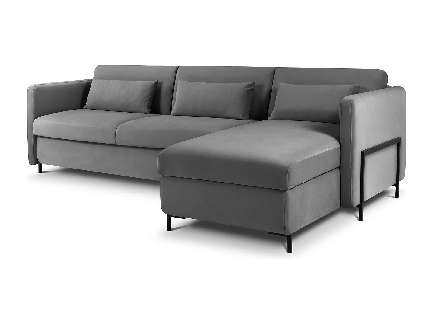 CXL by Christian Lacroix - Canapé d'angle droit convertible "Yanis" 4 places en velours gris foncé - 260x170x80cm