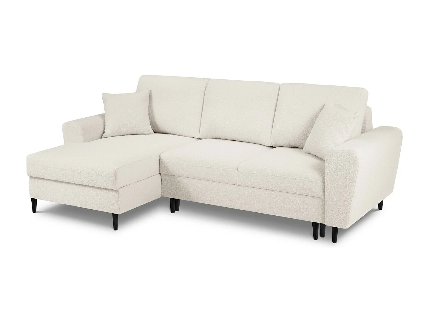 Cosmopolitan Design - 4-Sitzer ausklappbares Ecksofa links mit Container "Kyoto" aus Boucle beige - 241x145x88cm