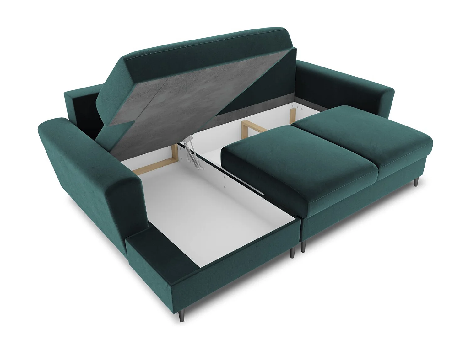 Cosmopolitan Design - Canapé d'angle gauche convertible avec coffre de rangement "Kyoto" 4 places en velours pétrole - 241x145x88cm