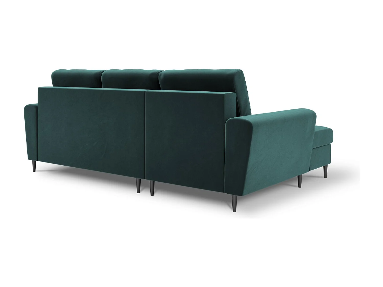 Cosmopolitan Design - Sofá cama esquinero izquierdo con baúl de almacenaje "Kyoto" 4 plazas de terciopelo petróleo - 241x145x88cm