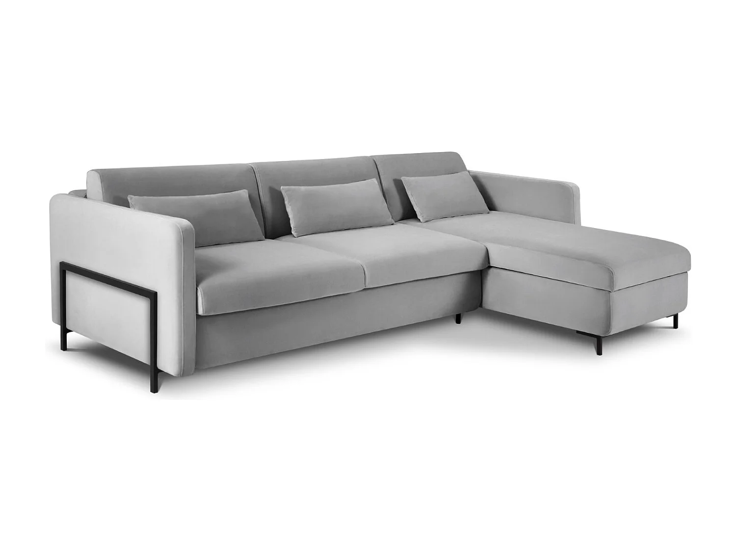 CXL by Christian Lacroix - Canapé d'angle droit convertible "Yanis" 5 places en velours gris - 280x170x80cm