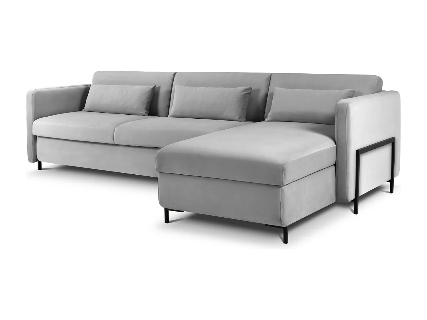 CXL by Christian Lacroix - Canapé d'angle droit convertible "Yanis" 5 places en velours gris - 280x170x80cm